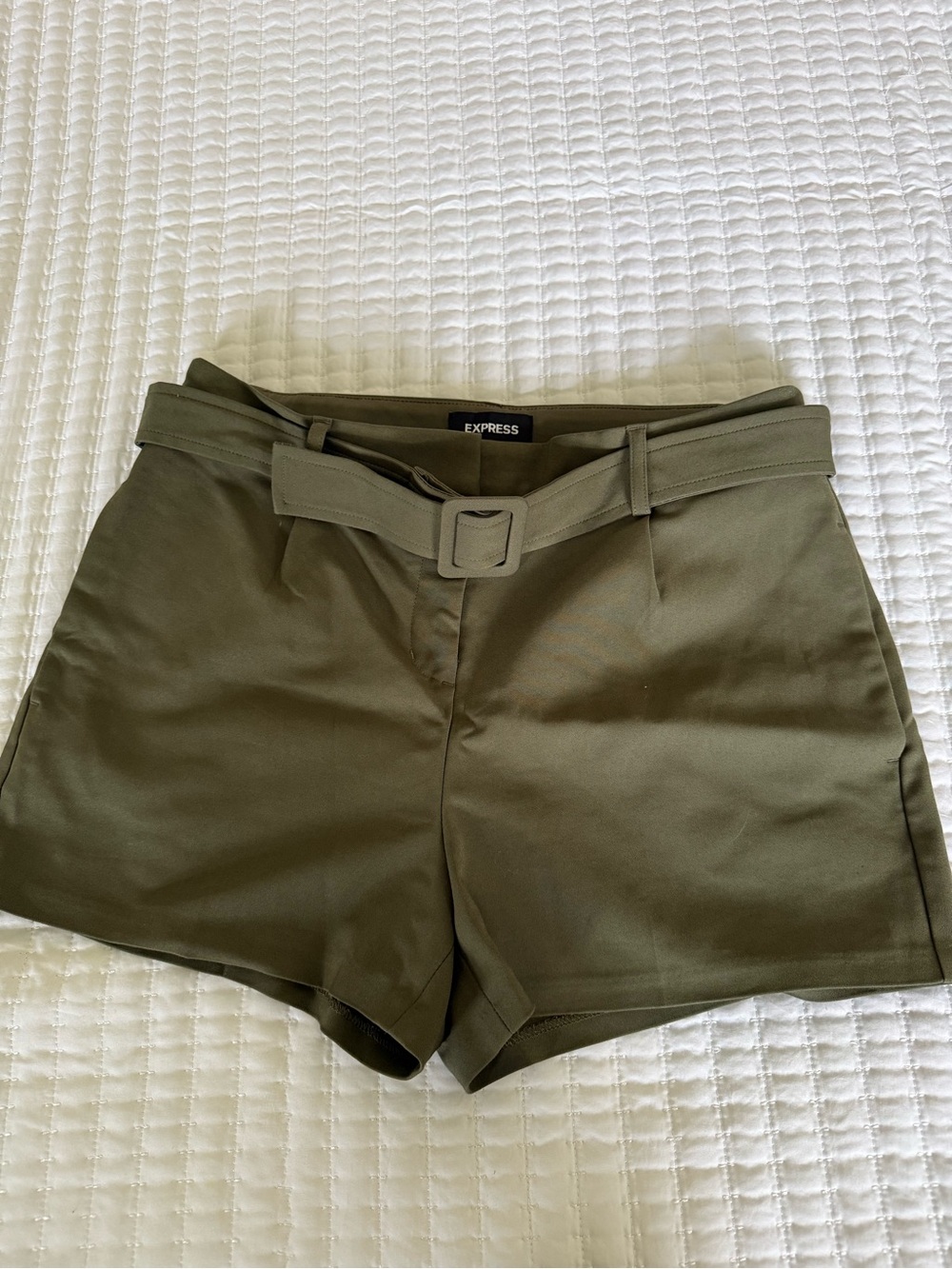 Express Olive Green Belted High-Waist Women’s Shorts
